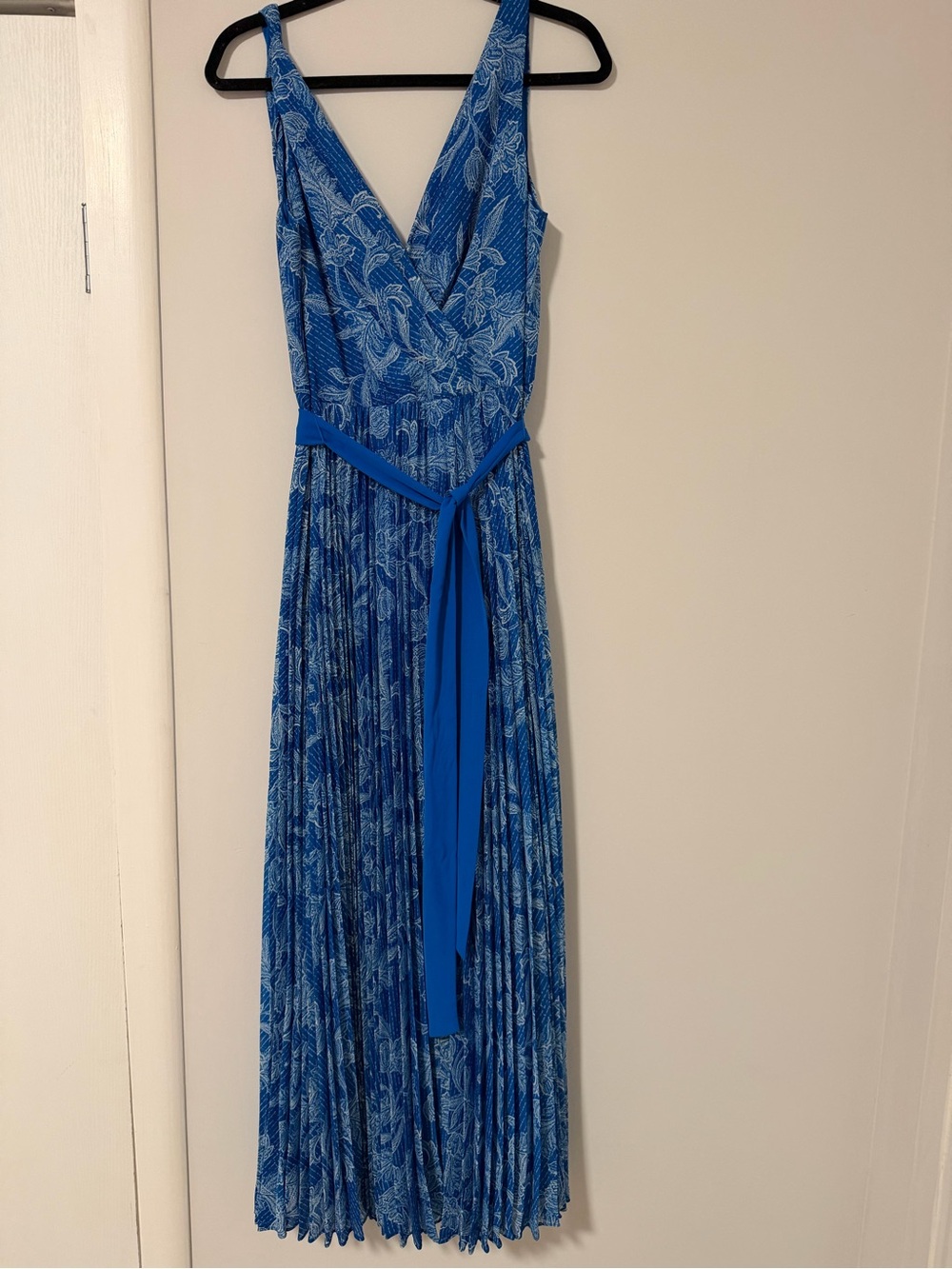 Lauren Ralph Lauren Blue Floral Wrap-Front Pleated Maxi Dress